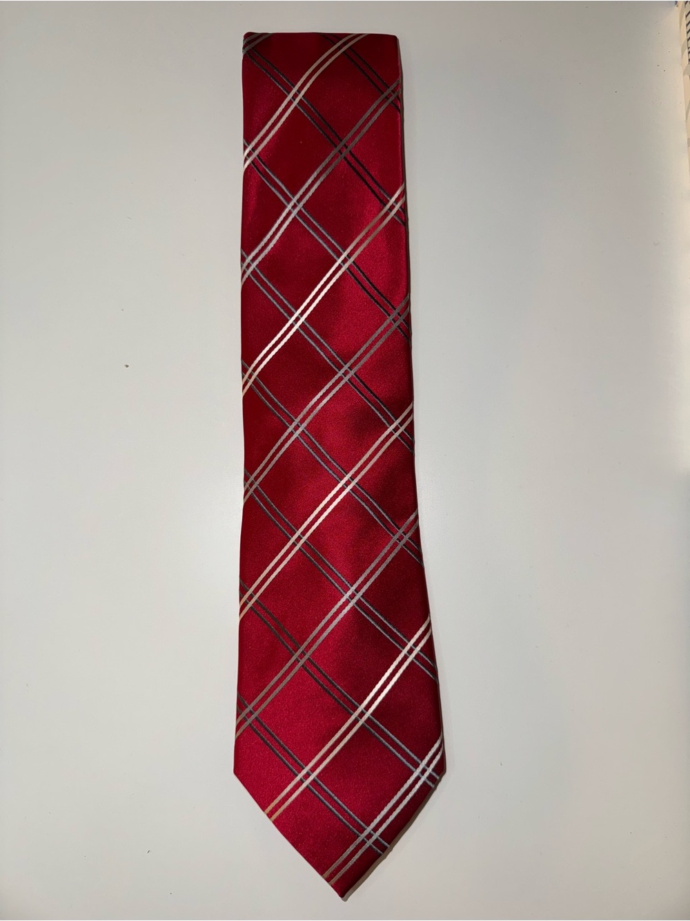 Donald J Trump Signature Collection Red Plaid Silk Tie Necktie